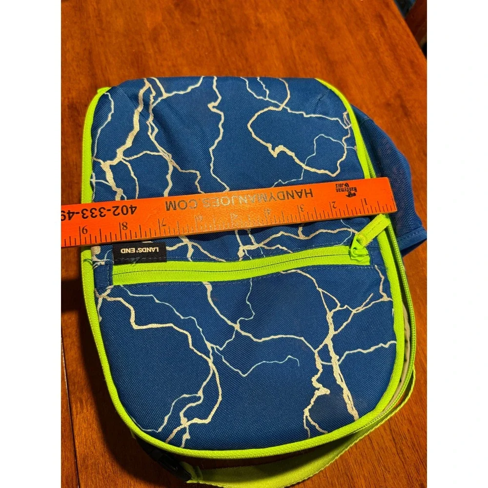 Lands End Kids Blue Lightning Bolt Insulated Lunch Box‎ Neon Green